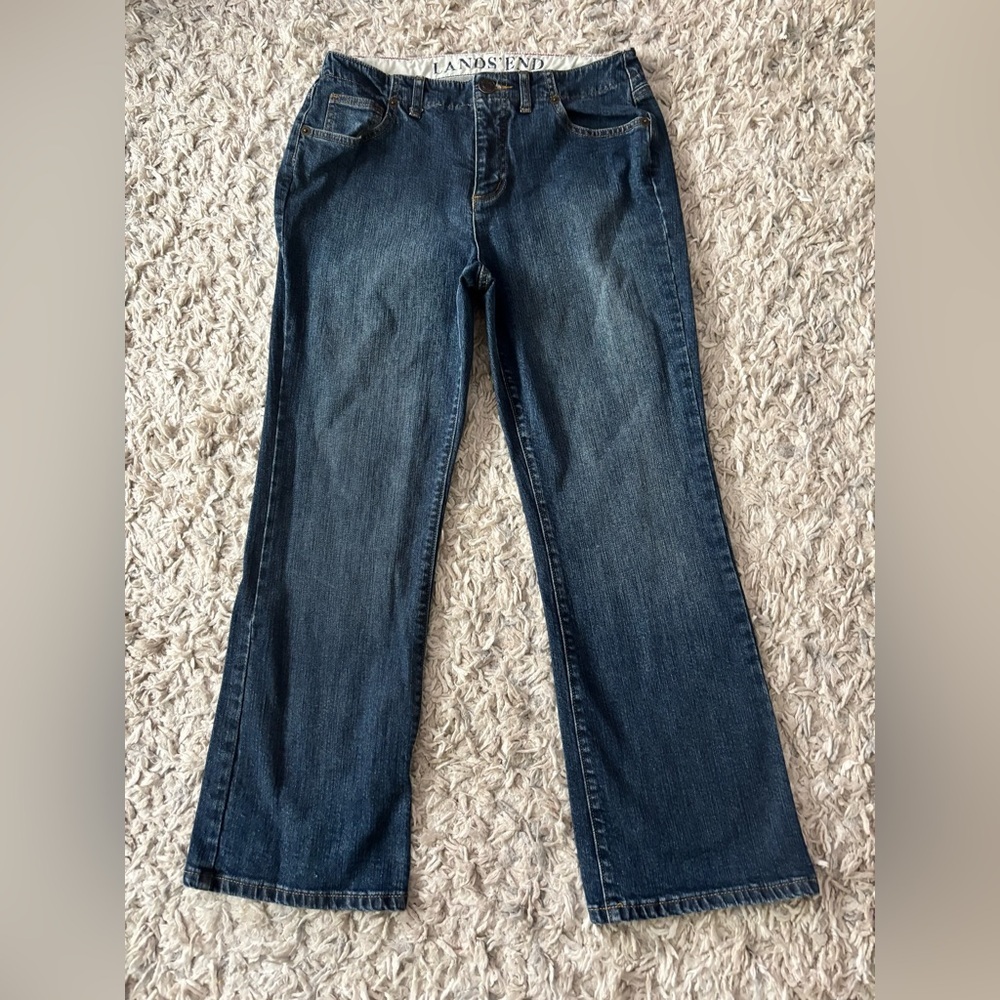 Lands' End Women's Dark Blue 10 Original Fit Classic Waist Bootcut Jeans